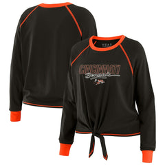 Cincinnati Bengals WEAR by Erin Andrews Women's Tie-Front Long Sleeve T-Shirt - Black cheap