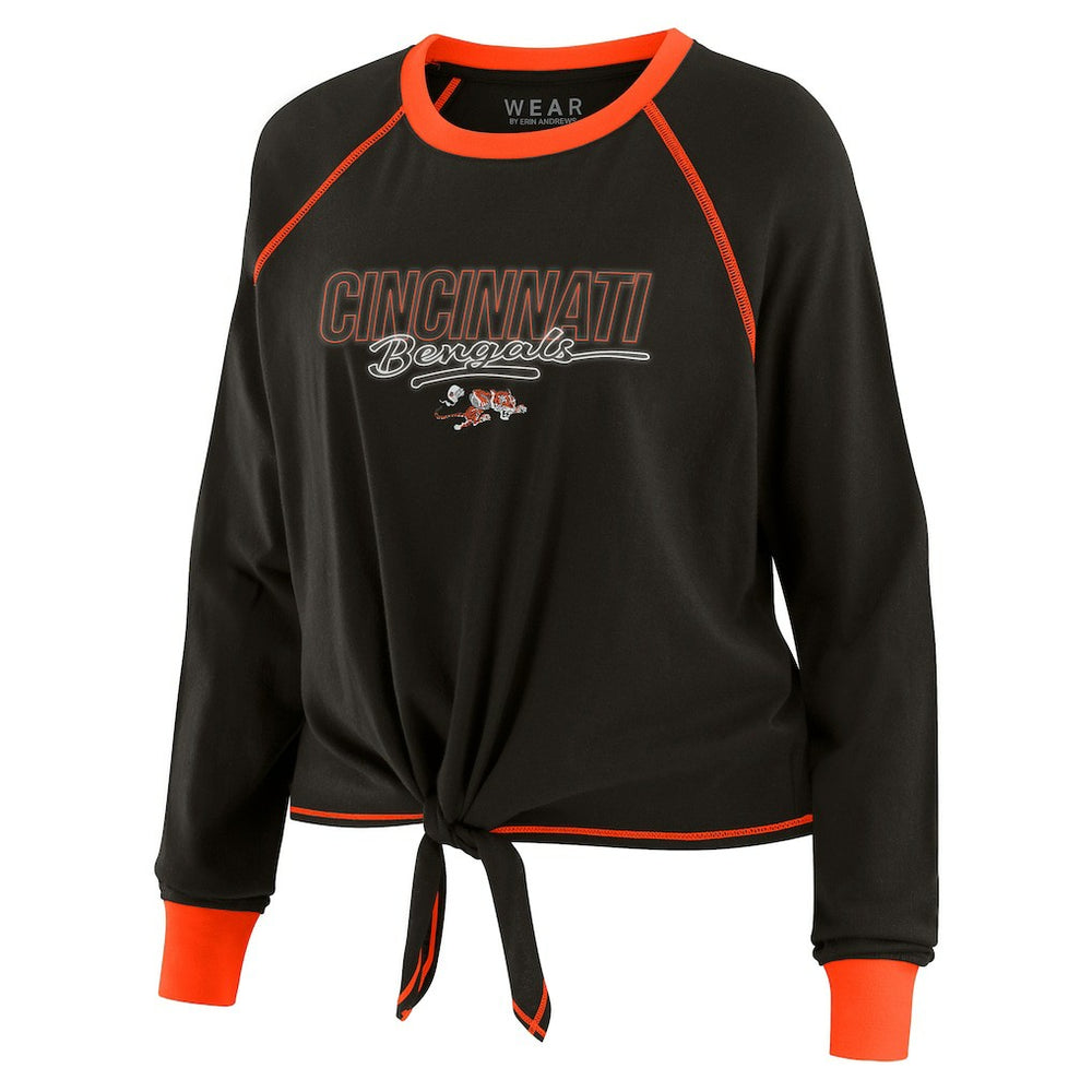 Cincinnati Bengals WEAR by Erin Andrews Women's Tie-Front Long Sleeve T-Shirt - Black cheap