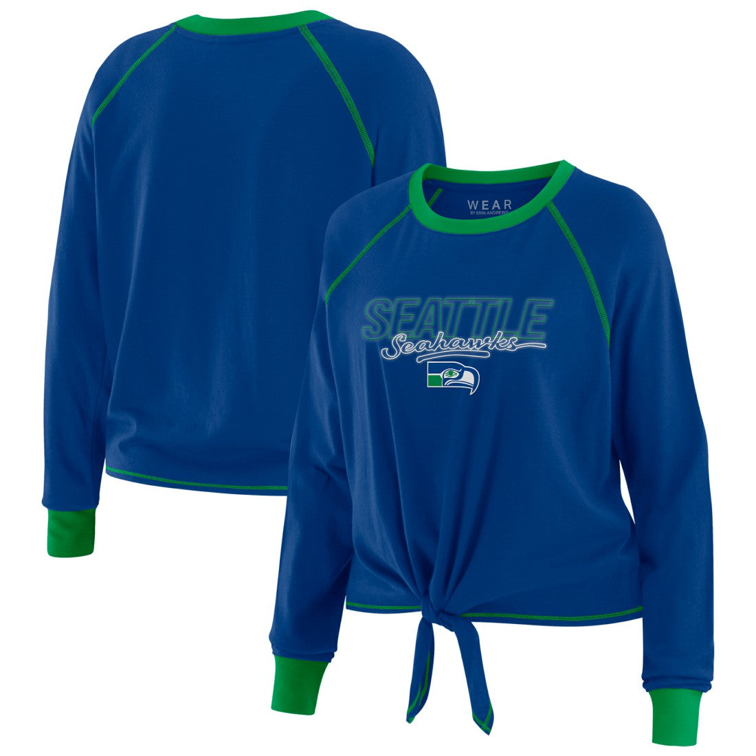Seattle Seahawks WEAR by Erin Andrews Women's Tie-Front Long Sleeve T-Shirt - Royal discount
