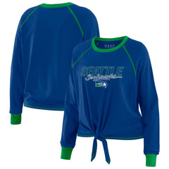 Seattle Seahawks WEAR by Erin Andrews Women's Tie-Front Long Sleeve T-Shirt - Royal discount