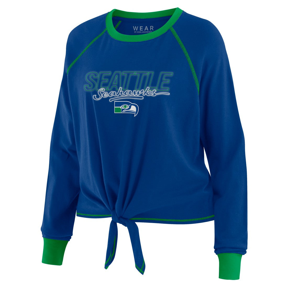 Seattle Seahawks WEAR by Erin Andrews Women's Tie-Front Long Sleeve T-Shirt - Royal discount