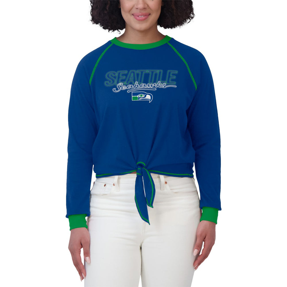 Seattle Seahawks WEAR by Erin Andrews Women's Tie-Front Long Sleeve T-Shirt - Royal discount