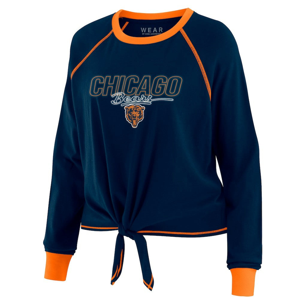 Chicago Bears WEAR by Erin Andrews Women's Tie-Front Long Sleeve T-Shirt - Navy online