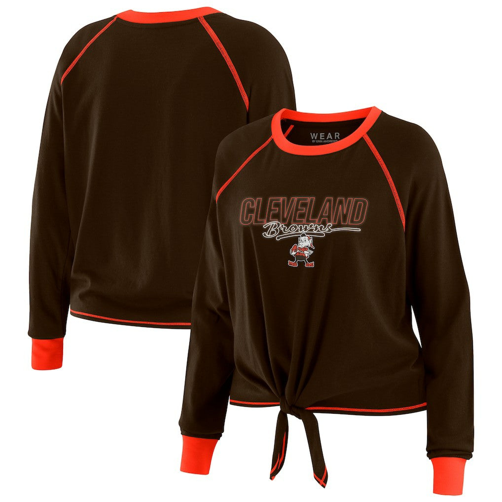 Cleveland Browns WEAR by Erin Andrews Women's Tie-Front Long Sleeve T-Shirt - Brown sale