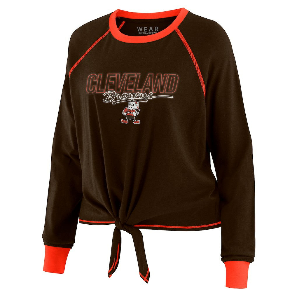 Cleveland Browns WEAR by Erin Andrews Women's Tie-Front Long Sleeve T-Shirt - Brown sale