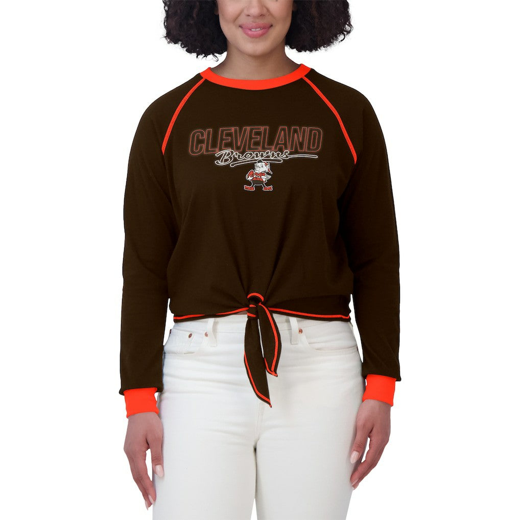 Cleveland Browns WEAR by Erin Andrews Women's Tie-Front Long Sleeve T-Shirt - Brown sale