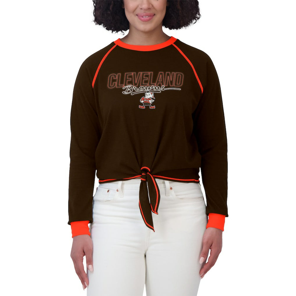 Cleveland Browns WEAR by Erin Andrews Women's Tie-Front Long Sleeve T-Shirt - Brown sale