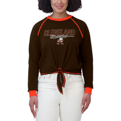 Cleveland Browns WEAR by Erin Andrews Women's Tie-Front Long Sleeve T-Shirt - Brown sale