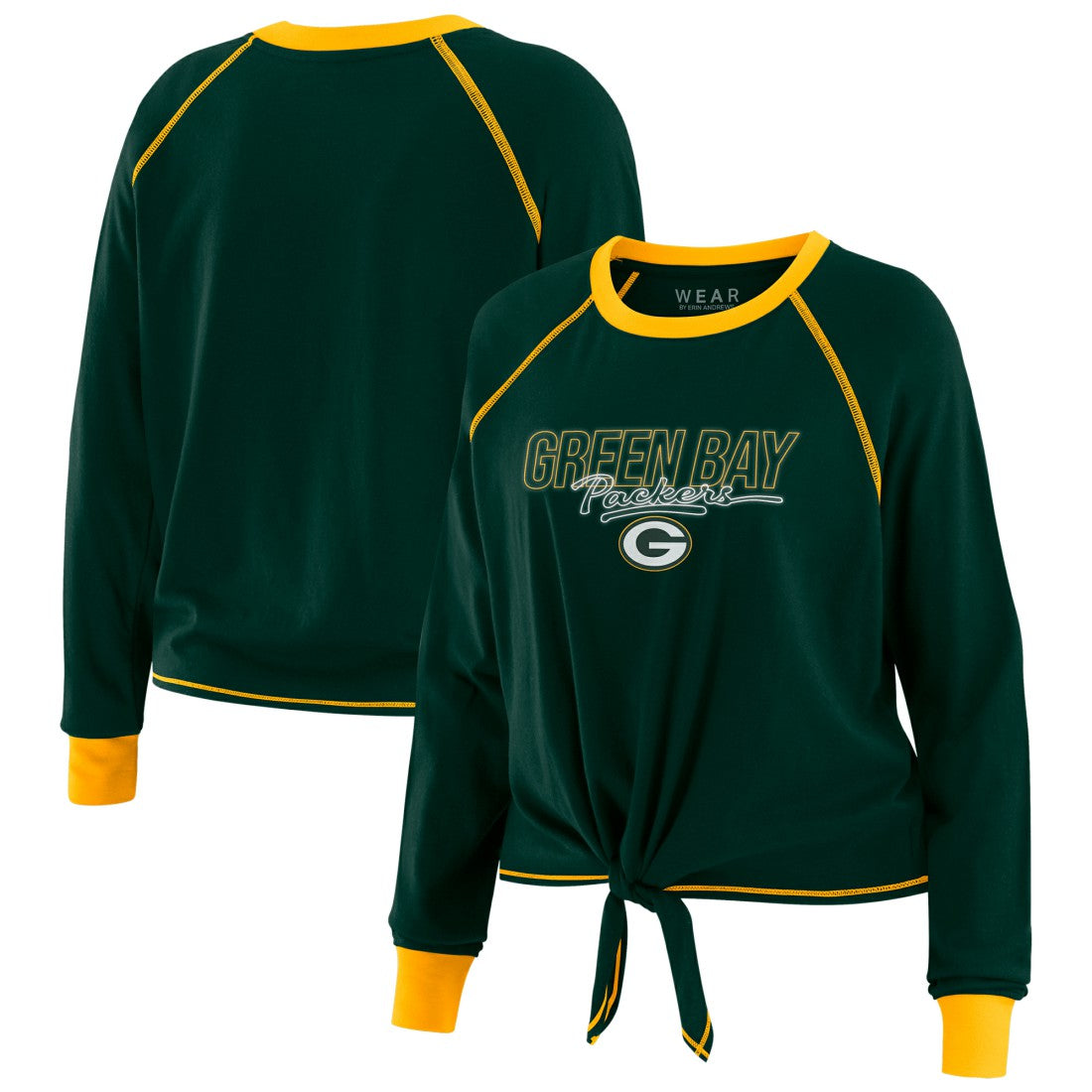 Green Bay Packers WEAR by Erin Andrews Women's Tie-Front Long Sleeve T-Shirt - Green discount