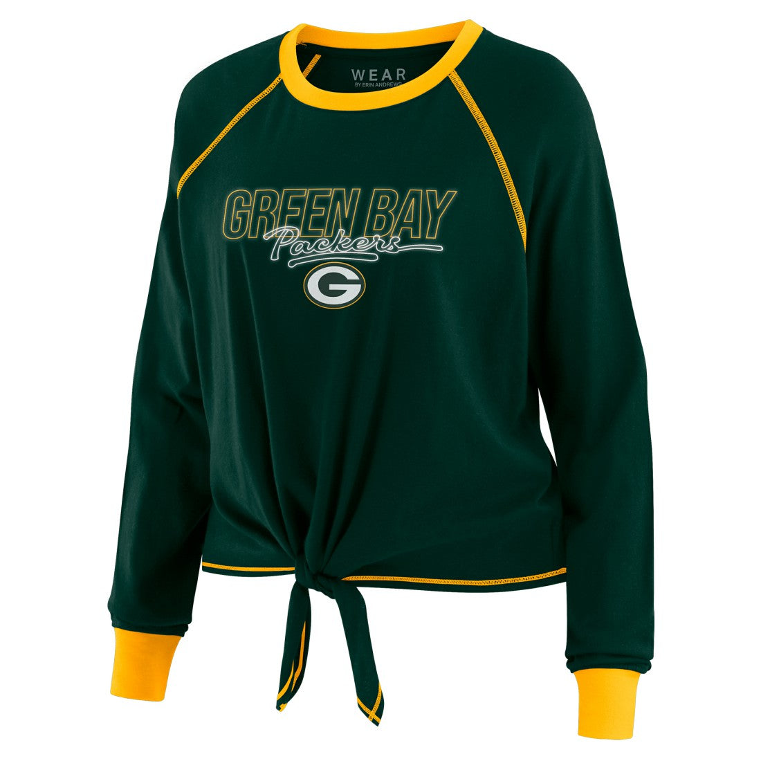 Green Bay Packers WEAR by Erin Andrews Women's Tie-Front Long Sleeve T-Shirt - Green discount