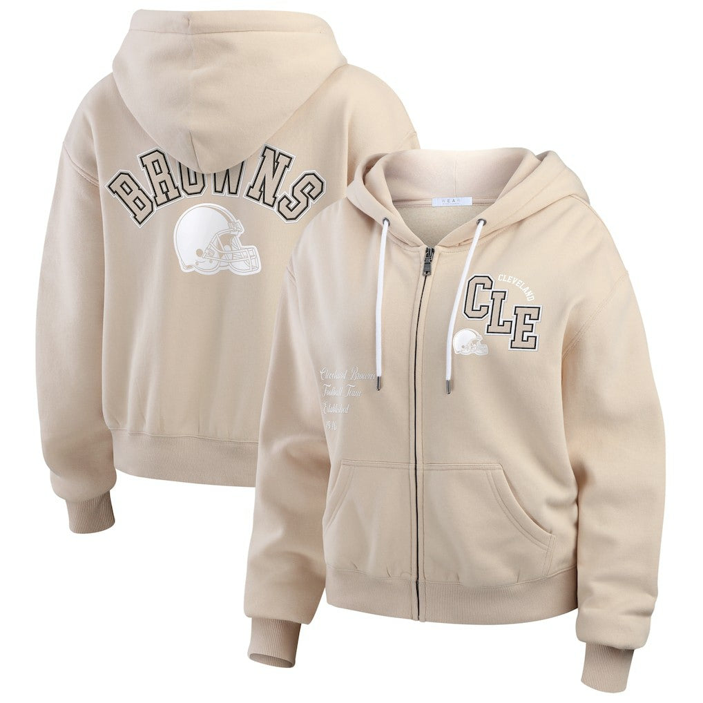 Cleveland Browns WEAR by Erin Andrews Women's Tonal Full-Zip Hoodie - Oatmeal discount