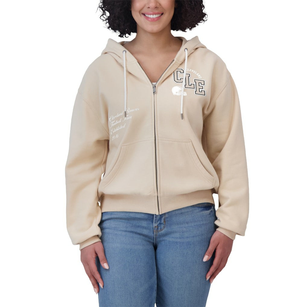 Cleveland Browns WEAR by Erin Andrews Women's Tonal Full-Zip Hoodie - Oatmeal discount