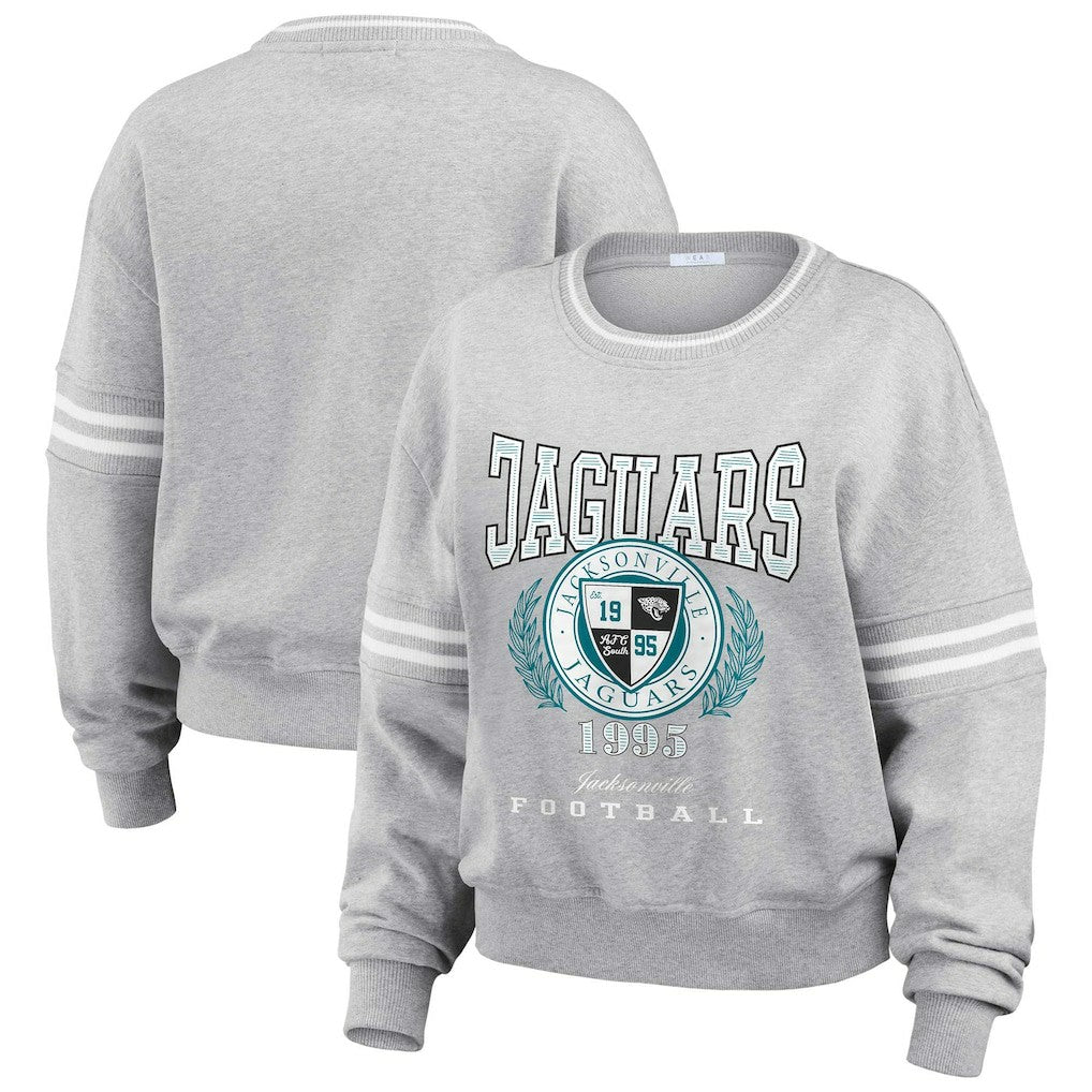 Jacksonville Jaguars WEAR by Erin Andrews Women's Cropped Pullover Sweatshirt - Heather Gray discount
