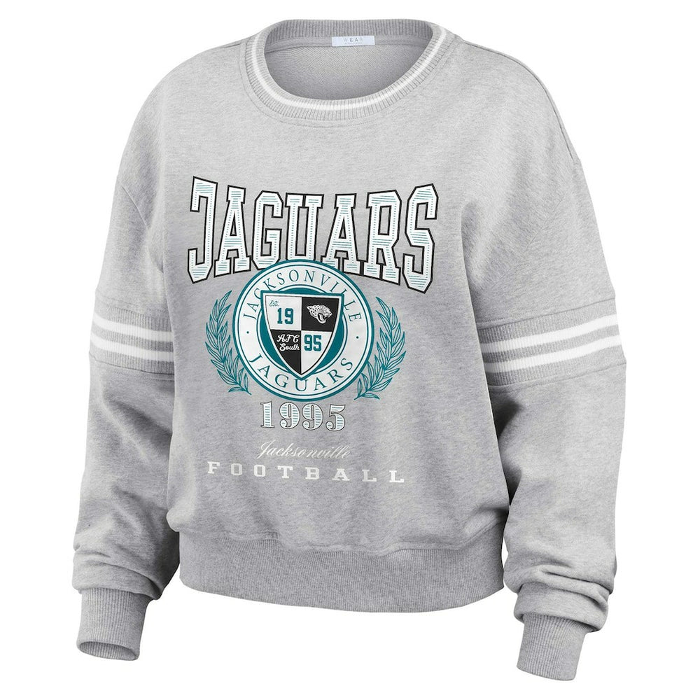Jacksonville Jaguars WEAR by Erin Andrews Women's Cropped Pullover Sweatshirt - Heather Gray discount