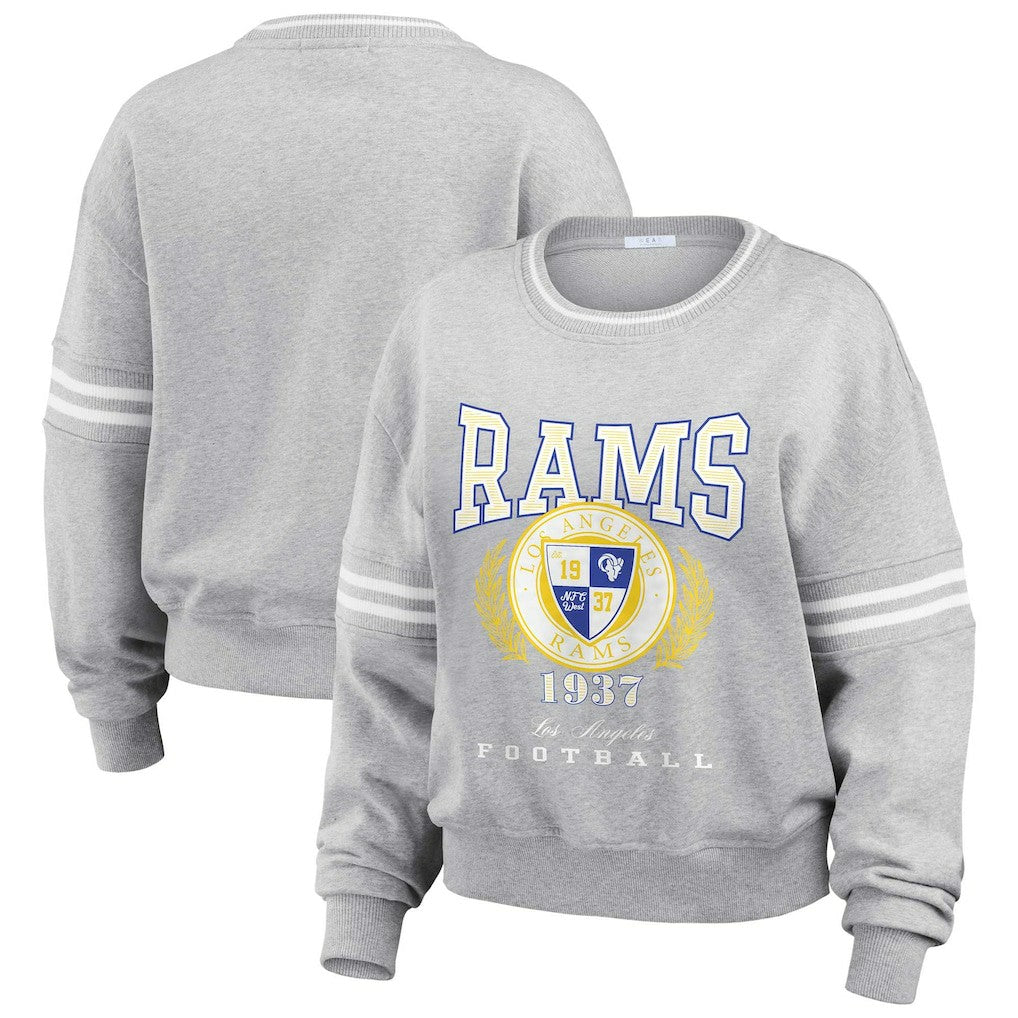 Los Angeles Rams WEAR by Erin Andrews Women's Cropped Pullover Sweatshirt - Heather Gray discount
