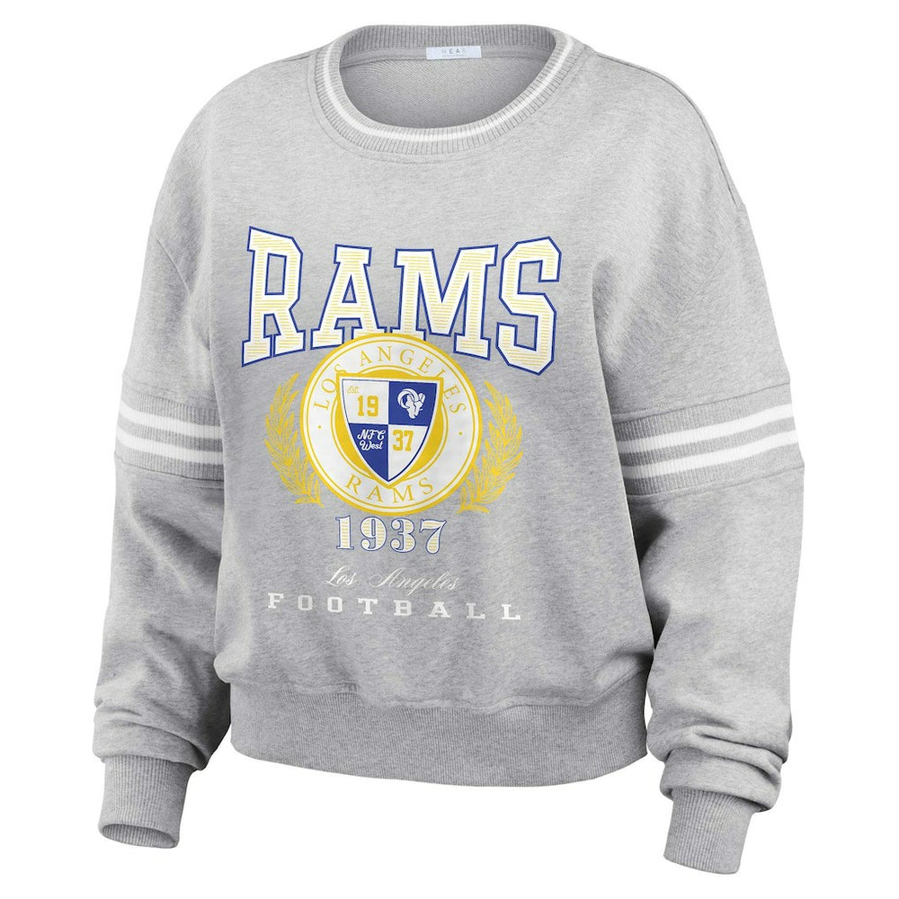 Los Angeles Rams WEAR by Erin Andrews Women's Cropped Pullover Sweatshirt - Heather Gray discount