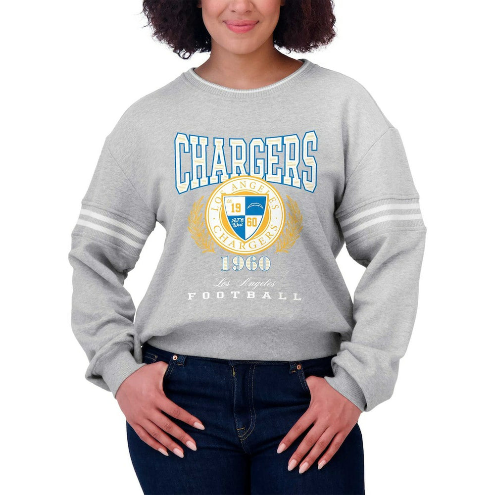 Los Angeles Chargers WEAR by Erin Andrews Women's Cropped Pullover Sweatshirt - Heather Gray discount
