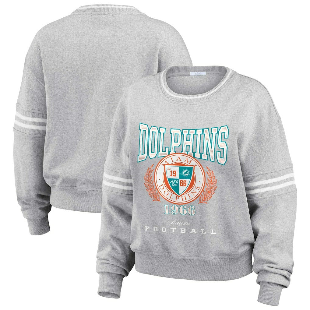 Miami Dolphins WEAR by Erin Andrews Women's Cropped Pullover Sweatshirt - Heather Gray on sale
