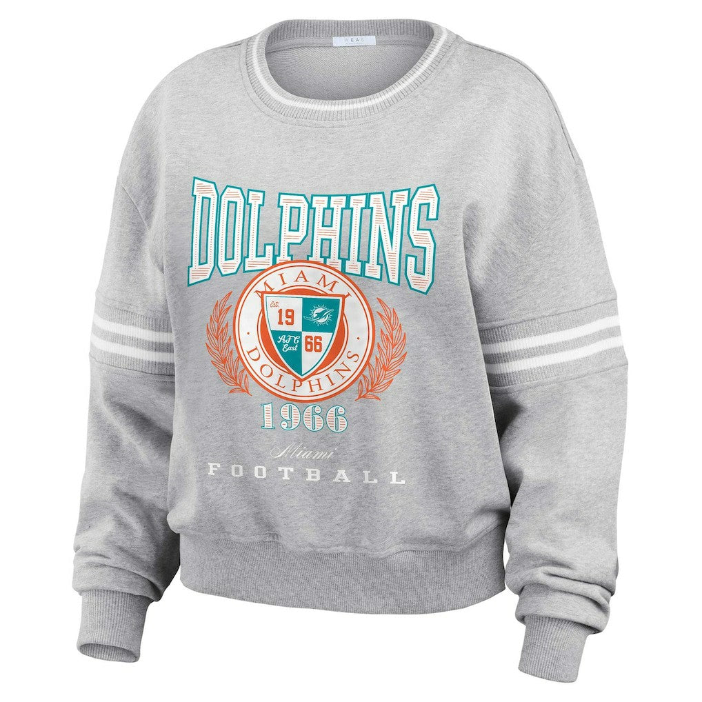 Miami Dolphins WEAR by Erin Andrews Women's Cropped Pullover Sweatshirt - Heather Gray on sale