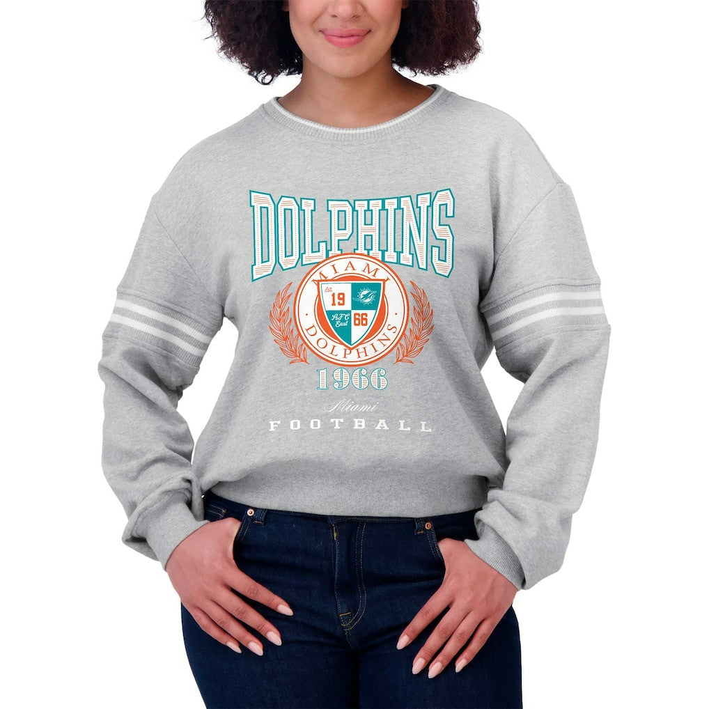 Miami Dolphins WEAR by Erin Andrews Women's Cropped Pullover Sweatshirt - Heather Gray on sale