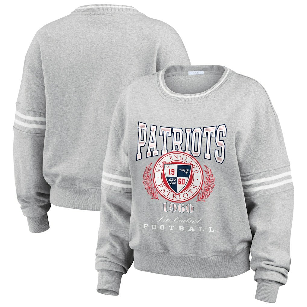 New England Patriots WEAR by Erin Andrews Women's Pullover Sweatshirt - Heather Gray for sale
