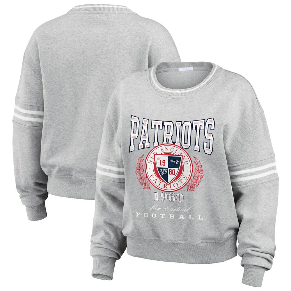 New England Patriots WEAR by Erin Andrews Women's Pullover Sweatshirt - Heather Gray for sale