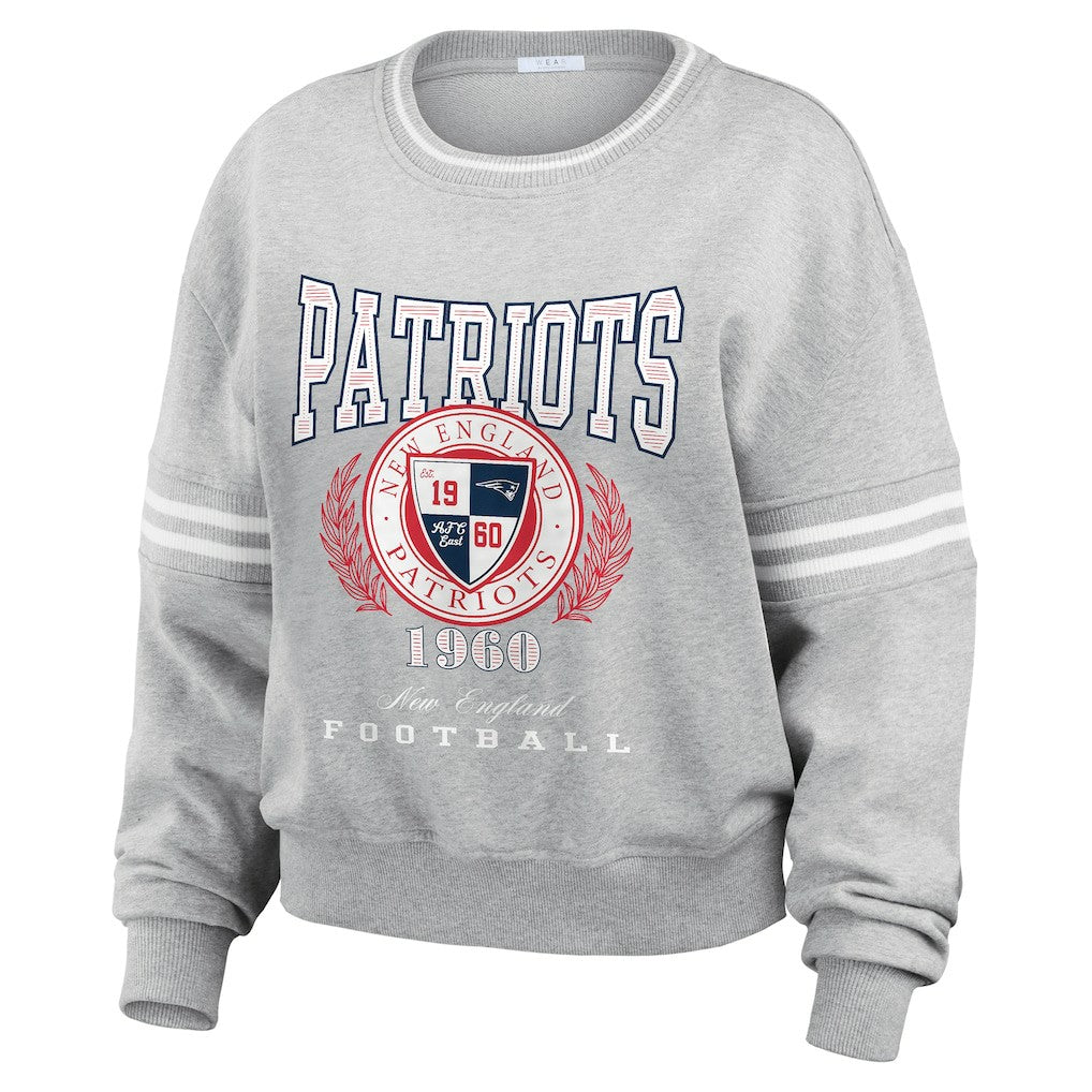 New England Patriots WEAR by Erin Andrews Women's Pullover Sweatshirt - Heather Gray for sale
