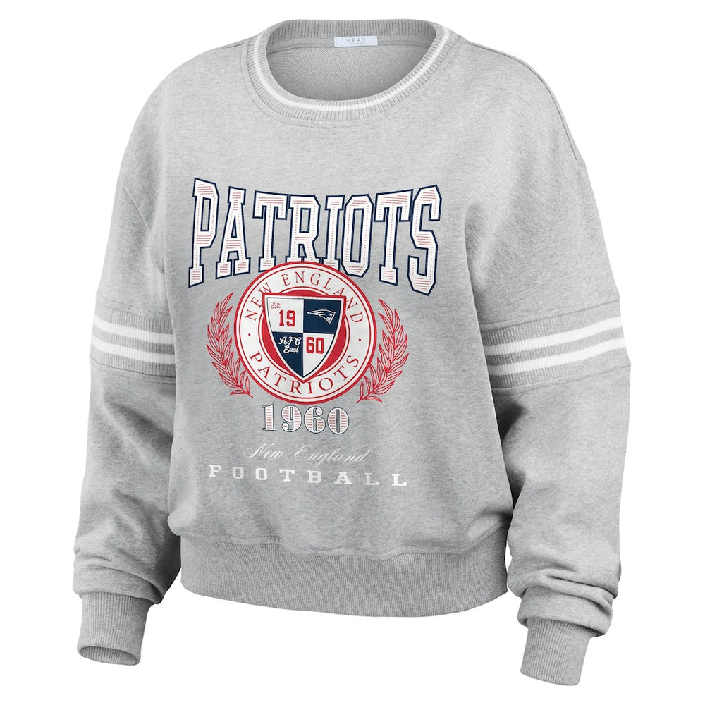 New England Patriots WEAR by Erin Andrews Women's Pullover Sweatshirt - Heather Gray for sale