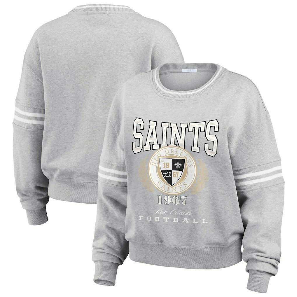 New Orleans Saints WEAR by Erin Andrews Women's Cropped Pullover Sweatshirt - Heather Gray sale