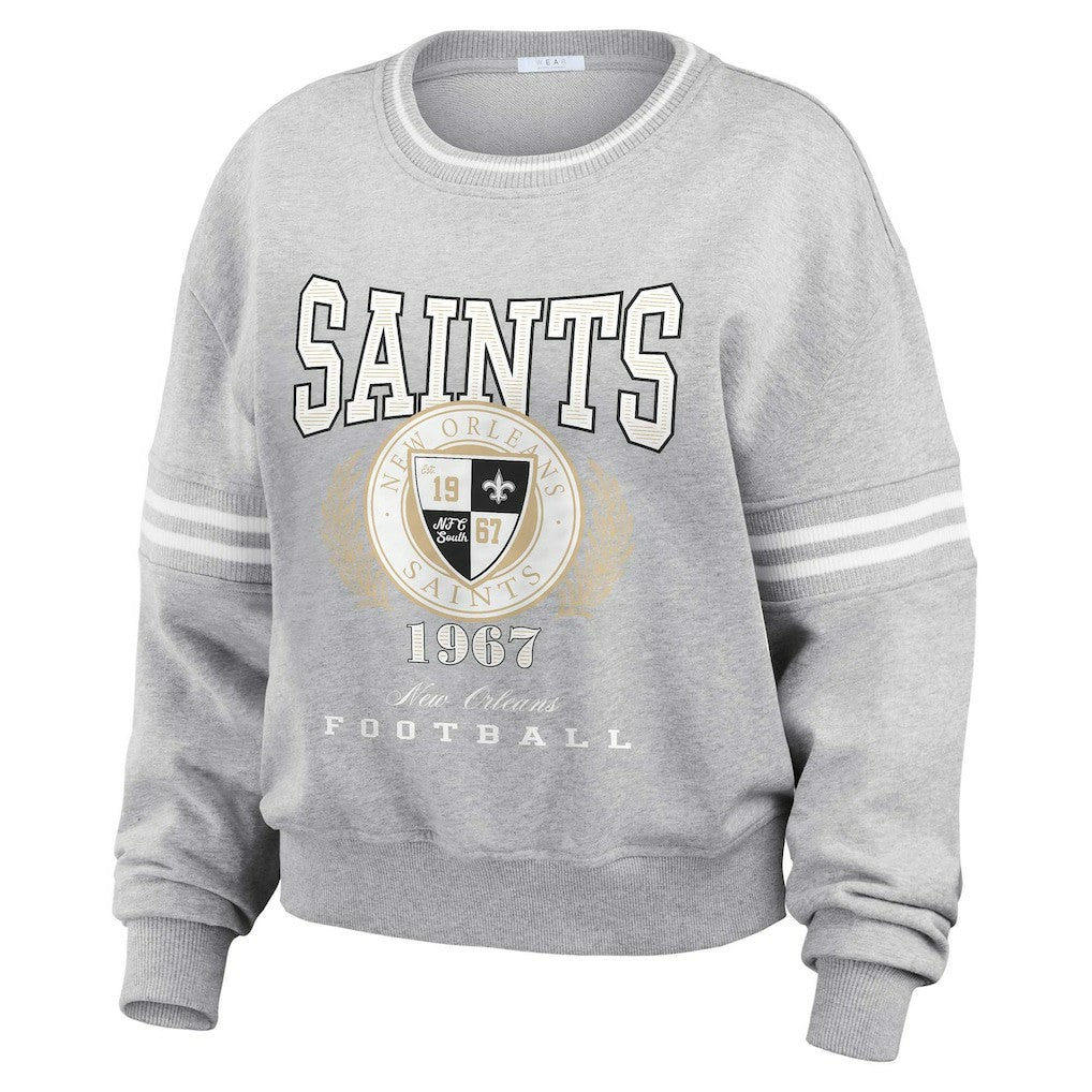 New Orleans Saints WEAR by Erin Andrews Women's Cropped Pullover Sweatshirt - Heather Gray sale