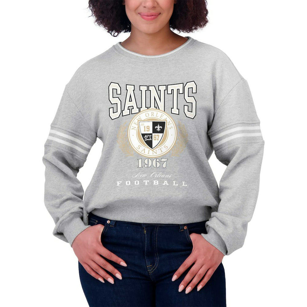 New Orleans Saints WEAR by Erin Andrews Women's Cropped Pullover Sweatshirt - Heather Gray sale
