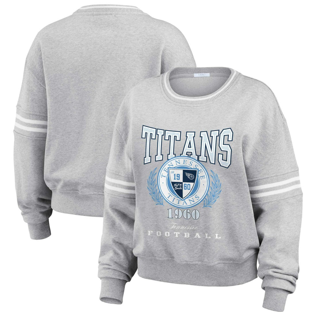 Tennessee Titans WEAR by Erin Andrews Women's Cropped Pullover Sweatshirt - Heather Gray for sale