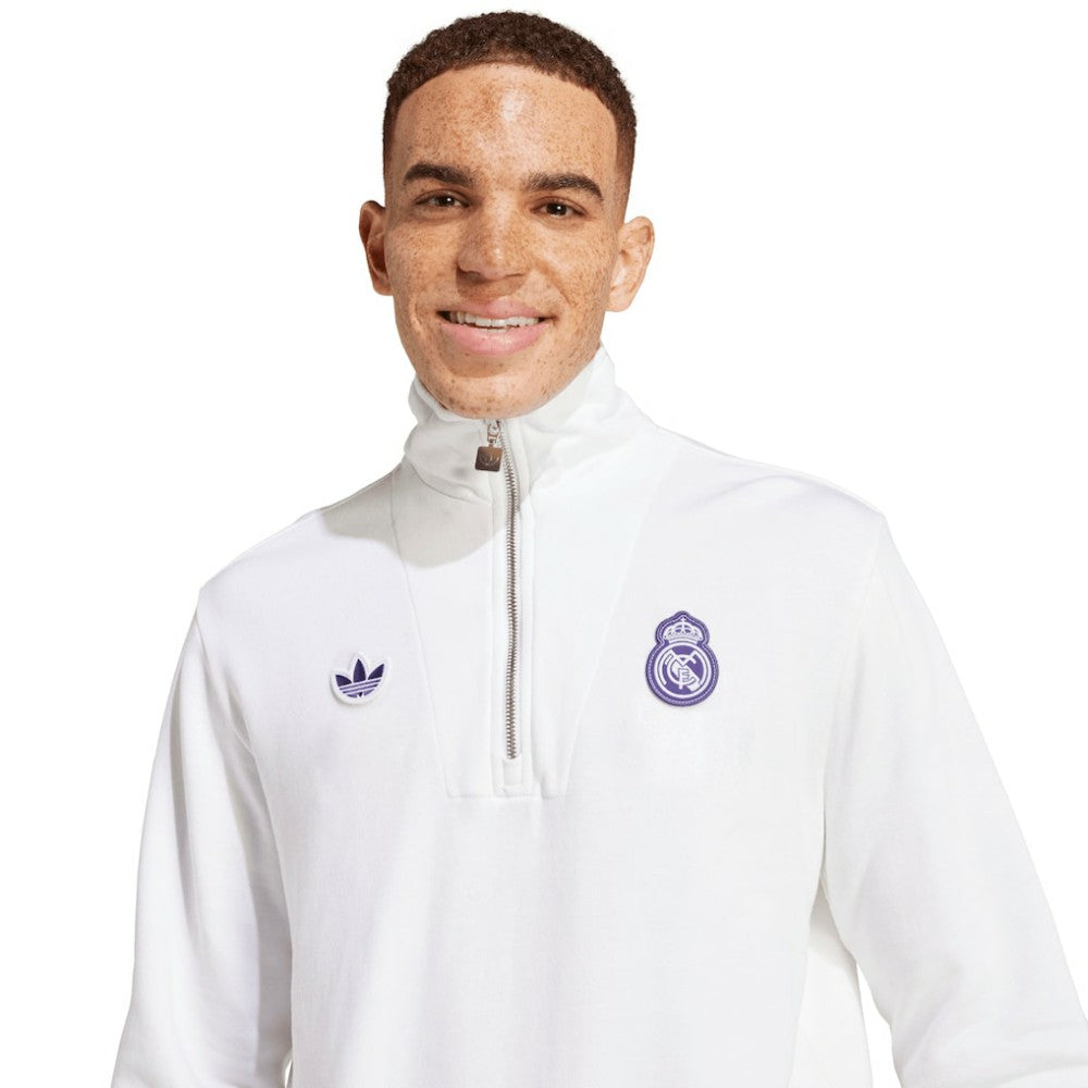 Real Madrid Originals Terrace Icons Collection Half-Zip Top - White | Adidas outlet
