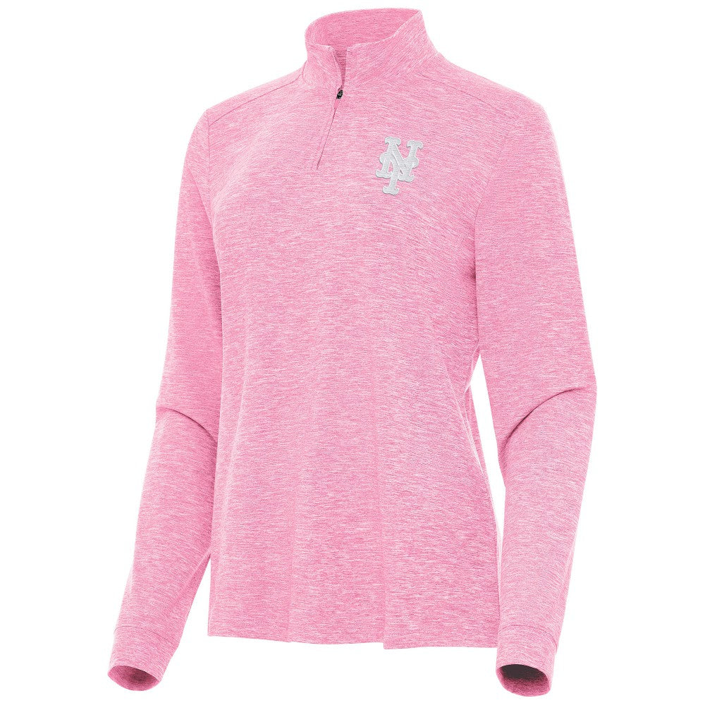 New York Mets Antigua Women's Mentor Lightweight Mock Neck Quarter-Zip Top - Pink