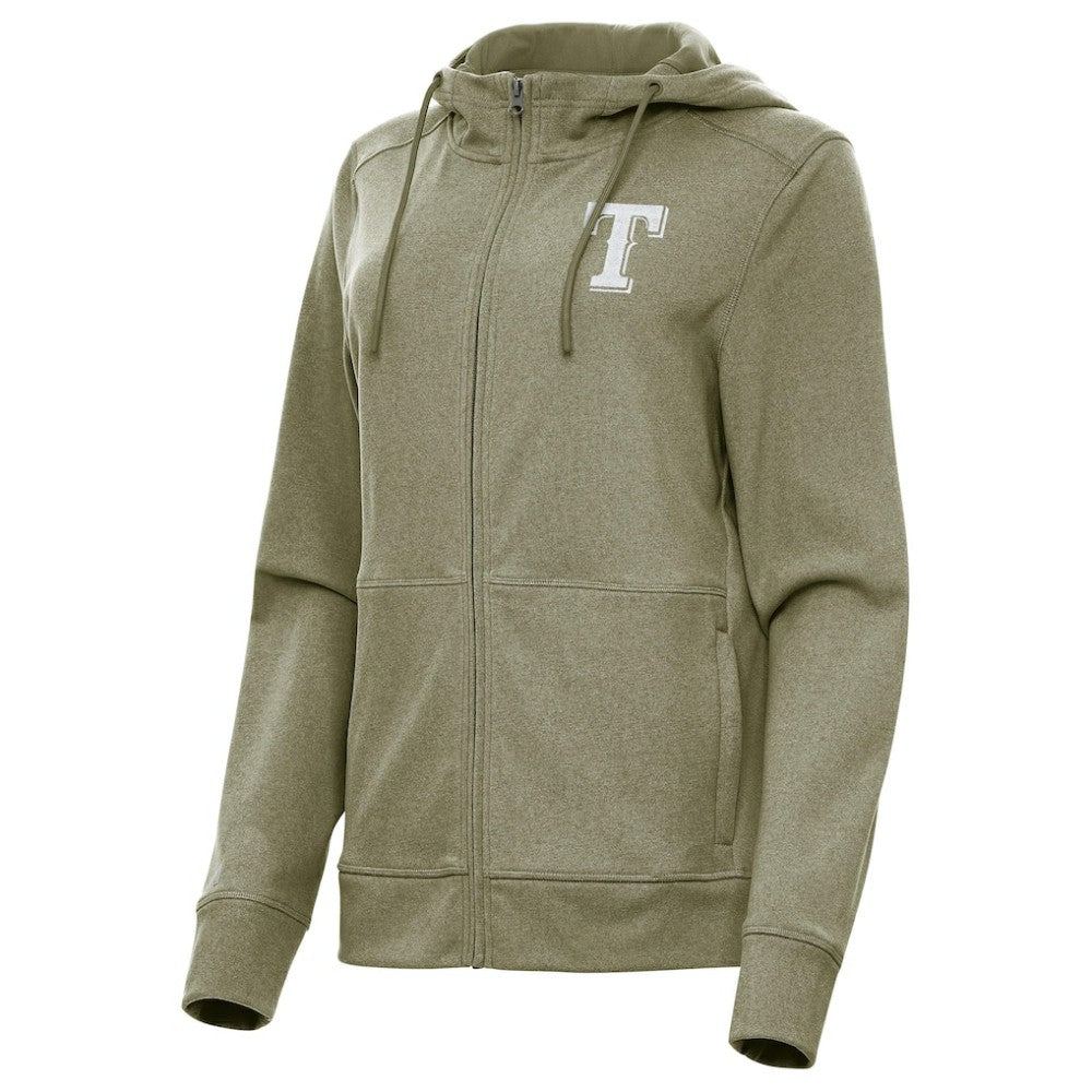 Texas Rangers Antigua Women's Seeker Full-Zip Hoodie Jacket - Olive