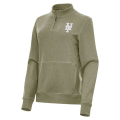 New York Mets Antigua Women's Crush Quarter-Zip Jacket - Olive