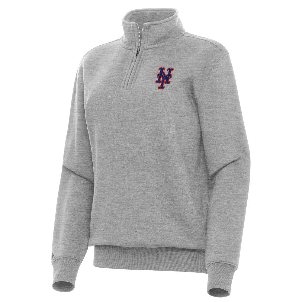 New York Mets Antigua Women's Victory Quarter-Zip Sweatshirt - Heather Gray