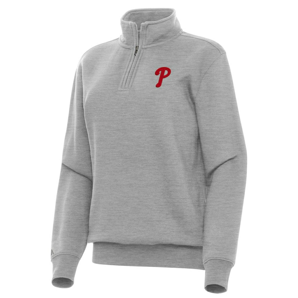 Philadelphia Phillies Antigua Women's Victory Quarter-Zip Sweatshirt - Heather Gray
