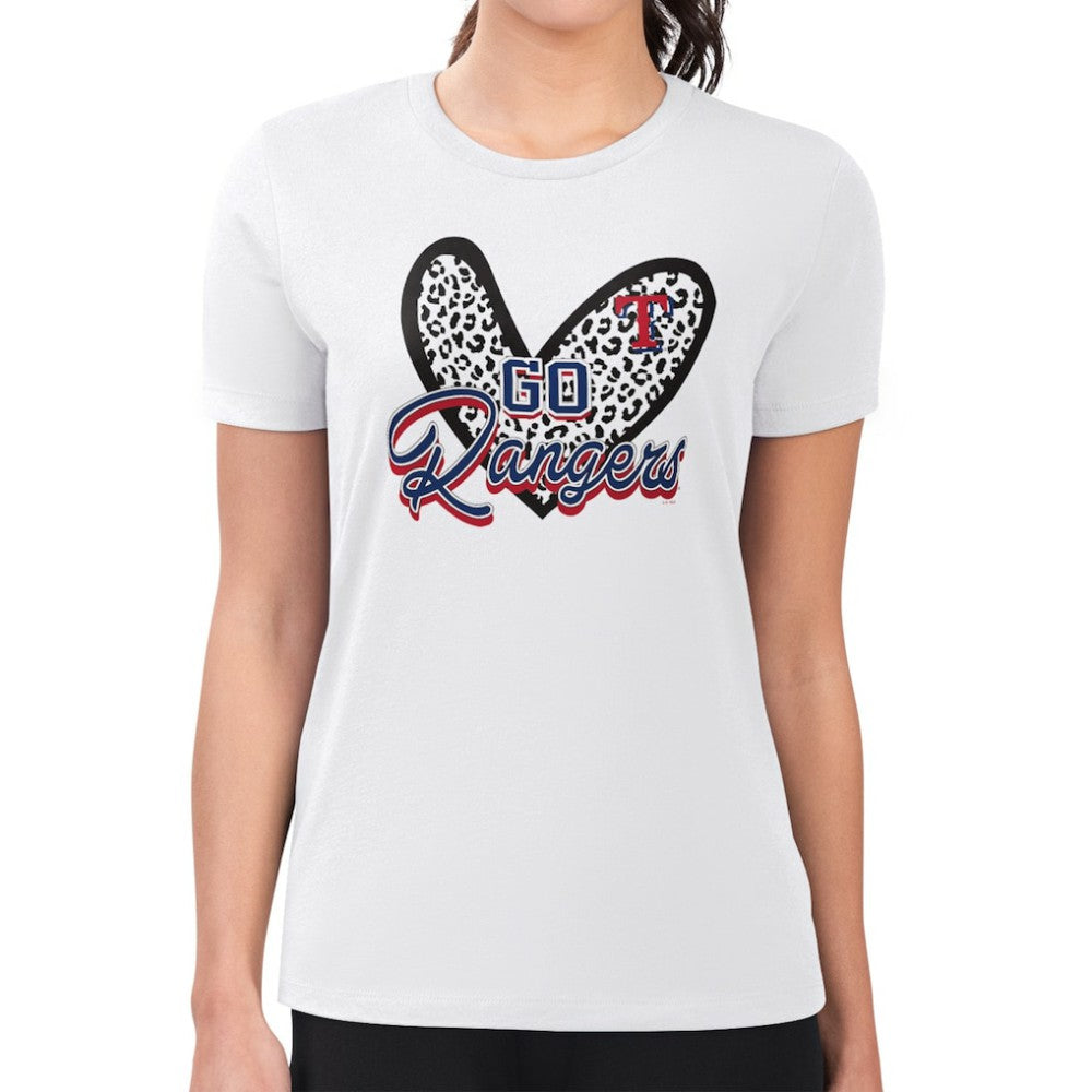 Texas Rangers G-III 4Her by Carl Banks Women's Super-Slim Fit Lightweight Leopard Heart T-Shirt - White