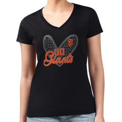 San Francisco Giants G-III 4Her by Carl Banks Women's Super-Slim Fit Lightweight Leopard Heart V-Neck T-Shirt - Black