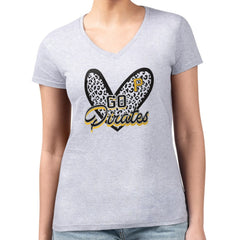 Pittsburgh Pirates G-III 4Her by Carl Banks Women's Super-Slim Fit Lightweight Leopard Heart V-Neck T-Shirt - Heather Gray