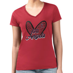 Los Angeles Angels G-III 4Her by Carl Banks Women's Super-Slim Fit Lightweight Leopard Heart V-Neck T-Shirt - Red