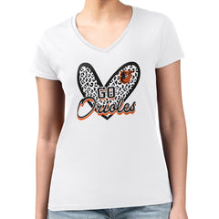 Baltimore Orioles G-III 4Her by Carl Banks Women's Super-Slim Fit Lightweight Leopard Heart V-Neck T-Shirt - White