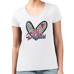 Philadelphia Phillies G-III 4Her by Carl Banks Women's Super-Slim Fit Lightweight Leopard Heart V-Neck T-Shirt - White