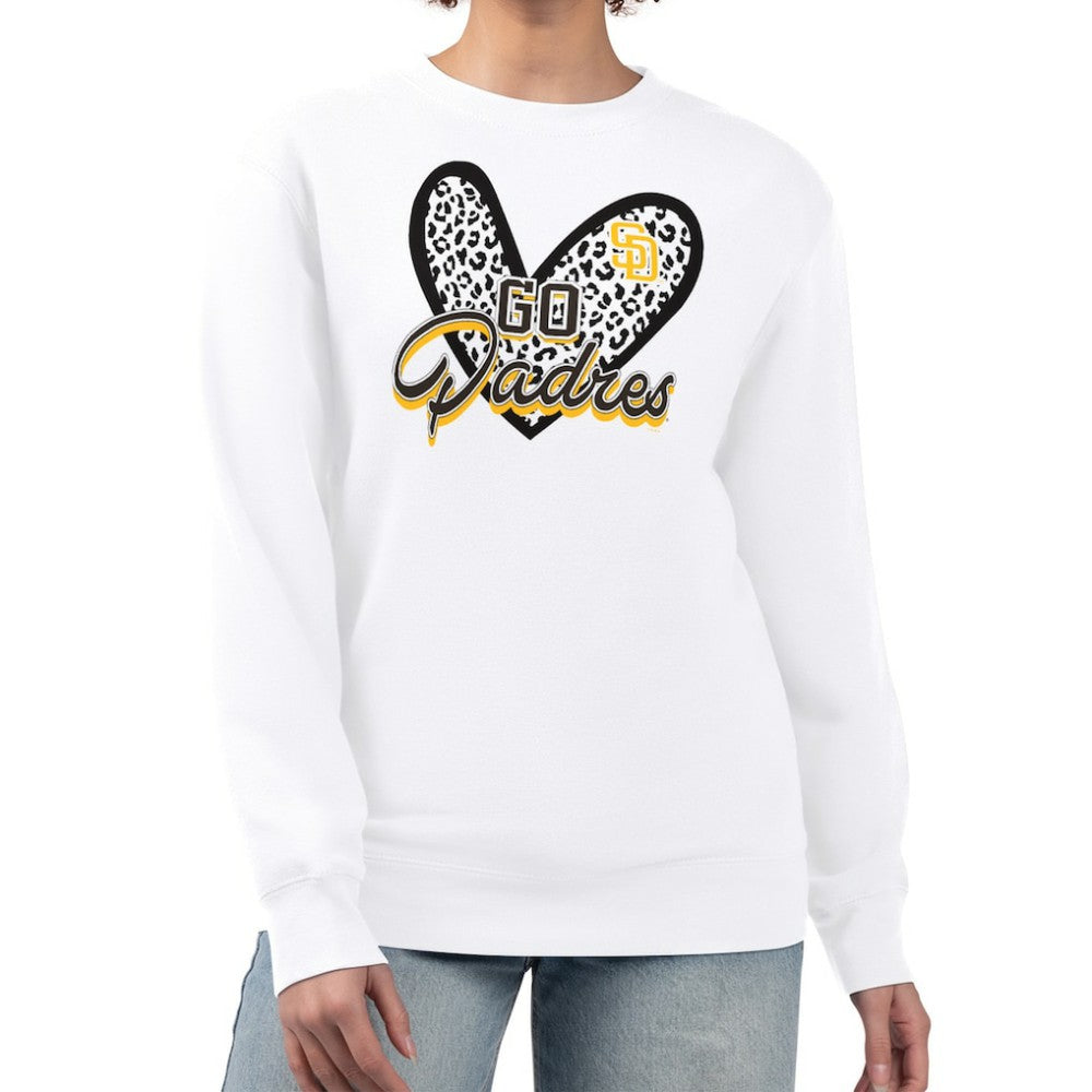 San Diego Padres G-III 4Her by Carl Banks Women's Leopard Heart Pullover Sweatshirt - White