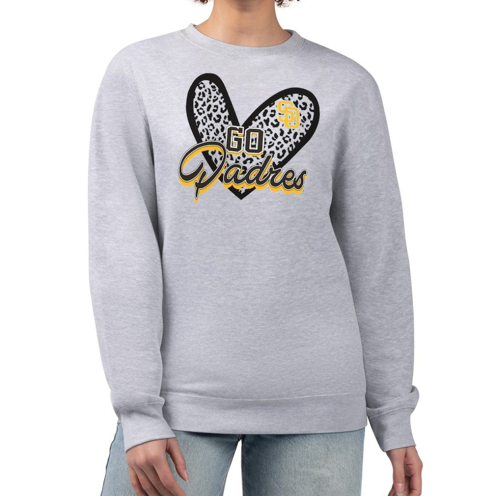San Diego Padres G-III 4Her by Carl Banks Women's Leopard Heart Pullover Sweatshirt - Heather Gray