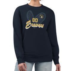 Milwaukee Brewers G-III 4Her by Carl Banks Women's Leopard Heart Pullover Sweatshirt - Navy