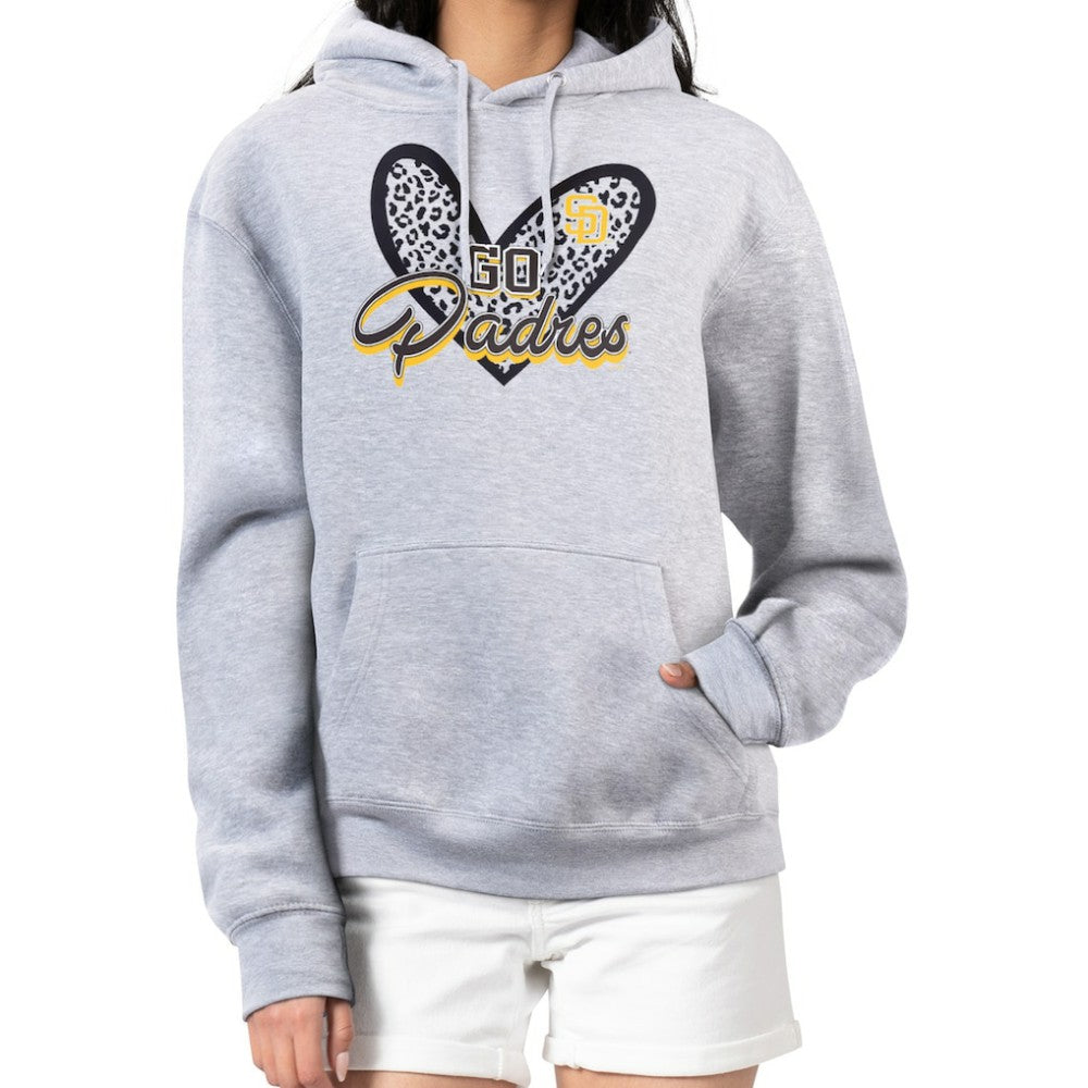 San Diego Padres G-III 4Her by Carl Banks Women's Leopard Heart Pullover Hoodie - Heather Gray