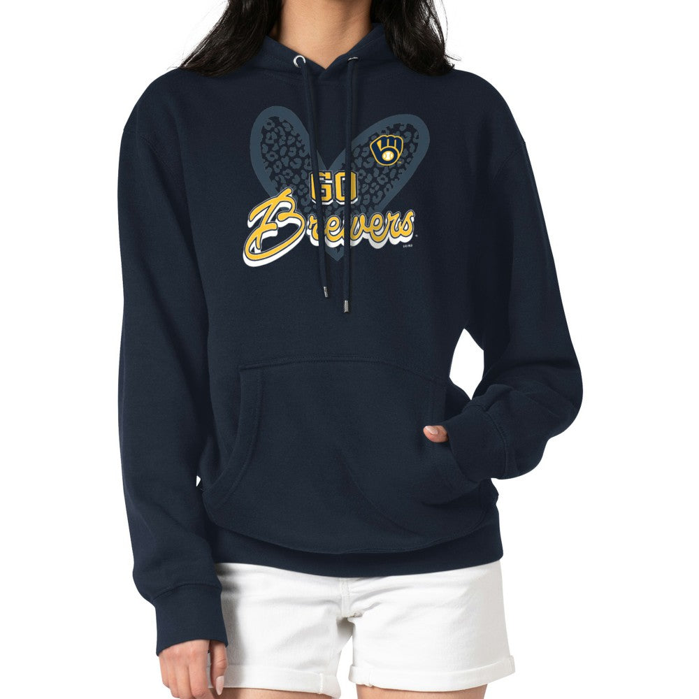 Milwaukee Brewers G-III 4Her by Carl Banks Women's Leopard Heart Pullover Hoodie - Navy