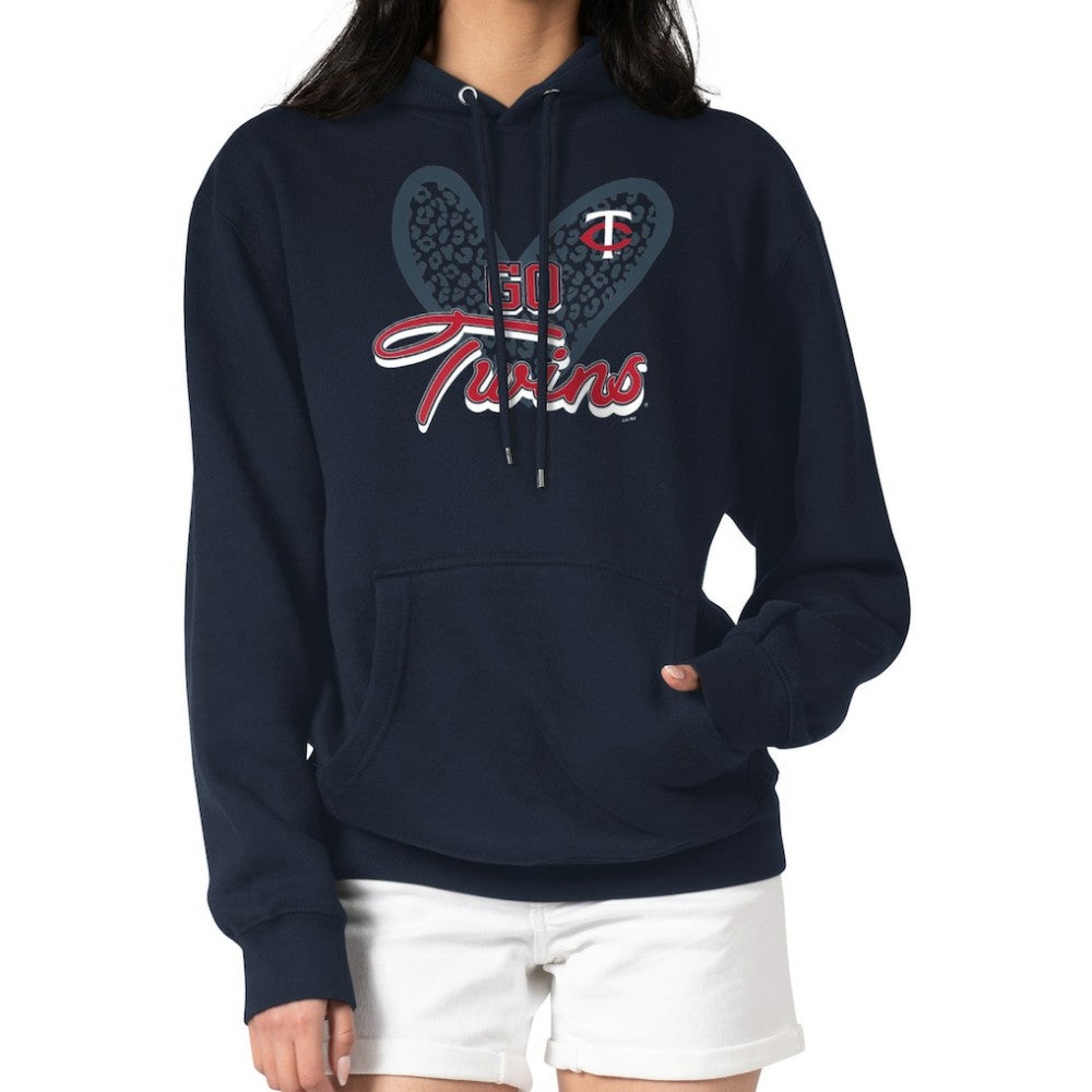 Minnesota Twins G-III 4Her by Carl Banks Women's Leopard Heart Pullover Hoodie - Navy